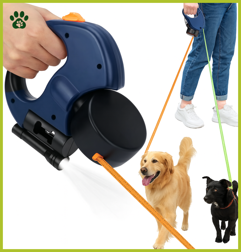 Laisse Rétractable Contrôle pour Deux Chiens