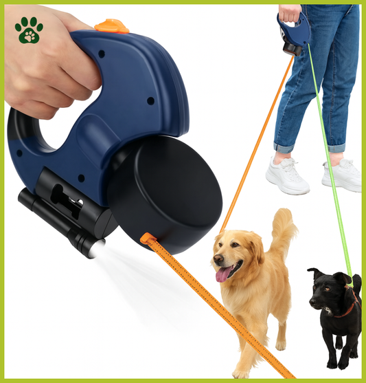 Laisse Rétractable Contrôle pour Deux Chiens