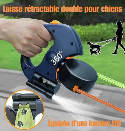 Laisse Rétractable Contrôle pour Deux Chiens