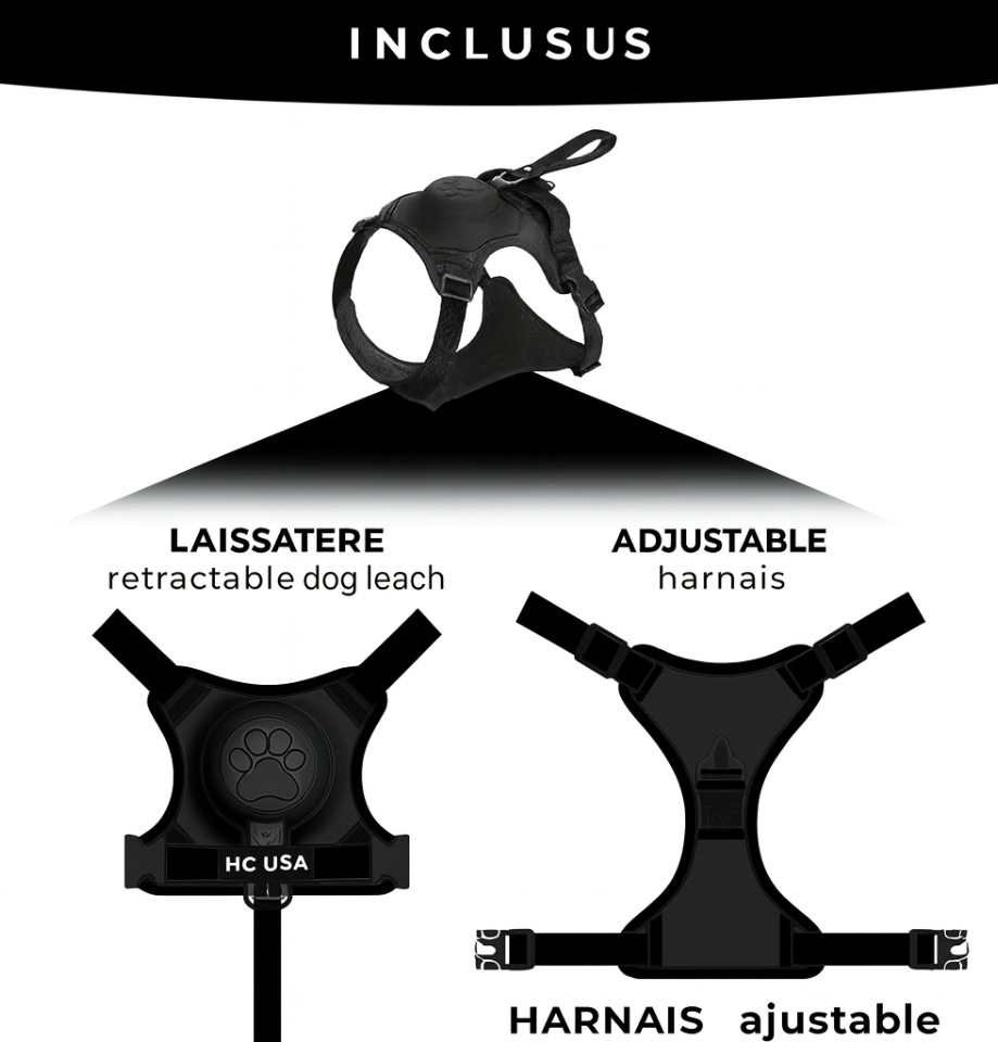 Harnais Réglable avec Laisse Rétractable Intégrée
