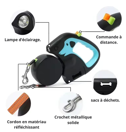 Laisse Rétractable Rotative avec Lampe